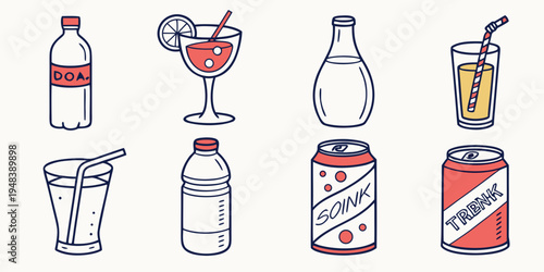 a collection of various alcoholic beverages and glasses Vector