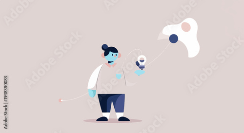 Creative person holding a lightbulb with abstract shapes floating upwards