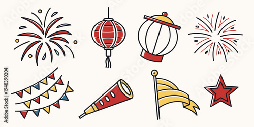 a collection of patriotic icons and symbols for independence day Vector