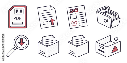a collection of icons related to pdf documents and printing Vector
