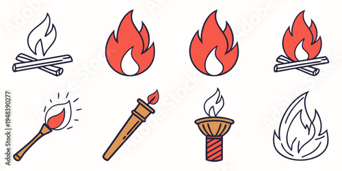 a set of different fire and flame icons Vector