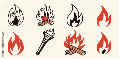 a collection of cartoon flame icons Vector