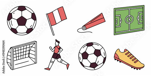 a collection of soccer related objects and symbols Vector
