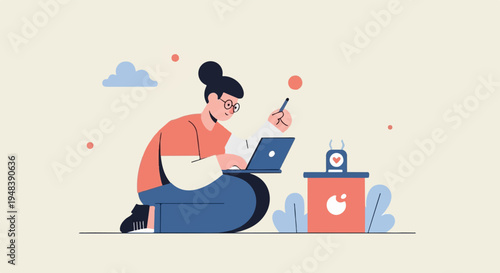 Creative person working on laptop with coffee nearby