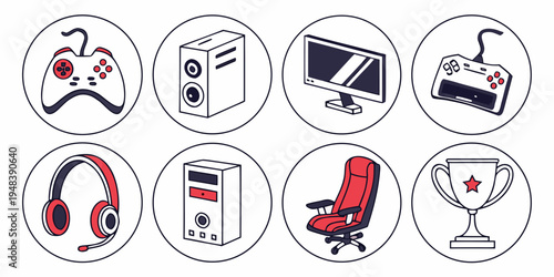 a set of gaming and office equipment icons Vector