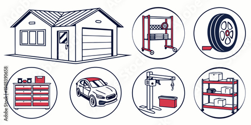 a set of garage and workshop icons Vector