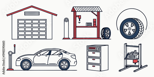 car maintenance and repair icons Vector