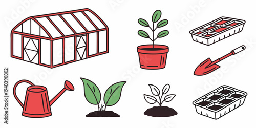 gardening tools and greenhouse icons Vector