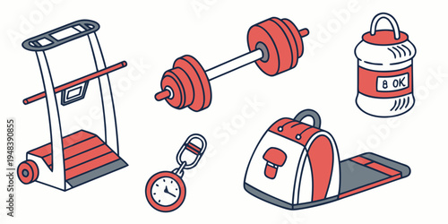 a collection of gym equipment and accessories Vector