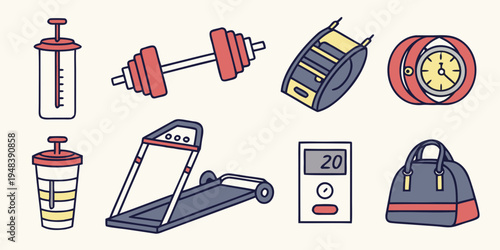 a collection of fitness equipment and accessories Vector