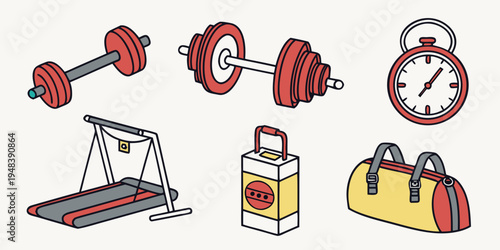 gym equipment and accessories for fitness Vector
