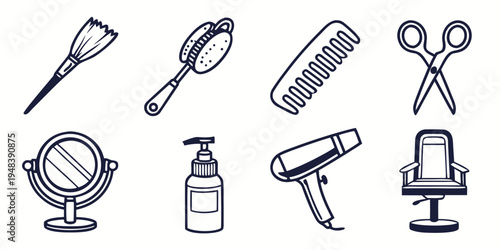 a collection of hairdressing tools and accessories Vector