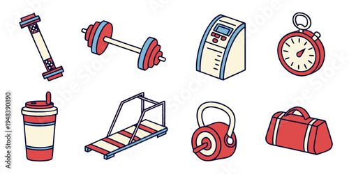 a collection of gym and sports equipment icons Vector