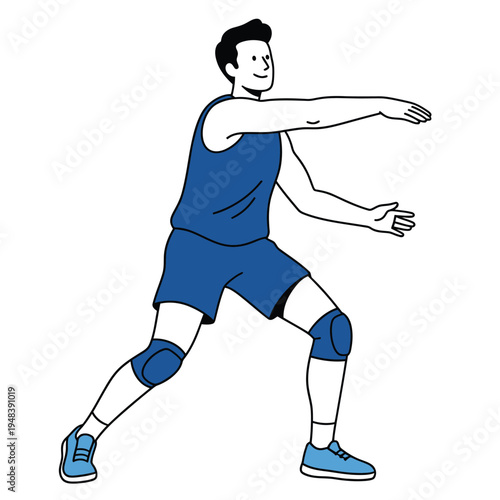Minimal flat vector illustration of volleyball player performing forearm pass, volleyball passing technique concept.