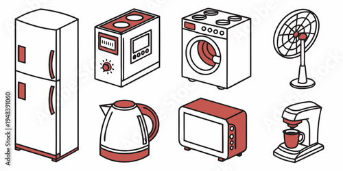 a collection of kitchen and laundry appliances Vector