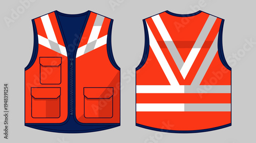 This image showcases a vivid orange safety vest featuring reflective stripes, designed for use in construction or outdoor activities to enhance visibility and safety.