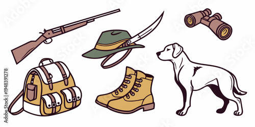 hunting gear and accessories Vector