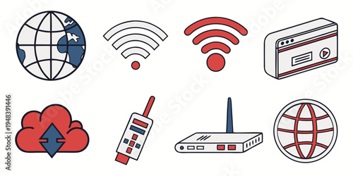a collection of icons representing internet and network concepts Vector