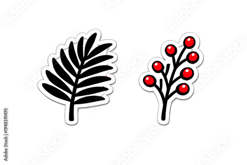 A vector illustration featuring two isolated botanical stickers