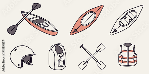 kayak and canoe equipment set Vector