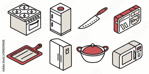 a collection of kitchen appliances and tools Vector