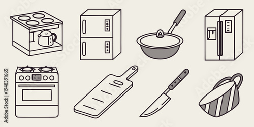 a collection of kitchen appliances and utensils Vector