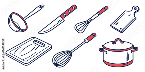 a set of kitchen utensils and cookware Vector