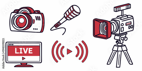 live streaming equipment icons Vector