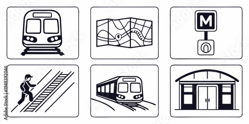 a set of six metro station icons Vector