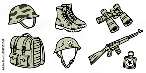 military gear and equipment for soldiers Vector