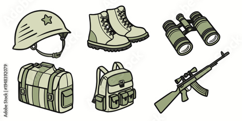 military gear and equipment for soldiers Vector
