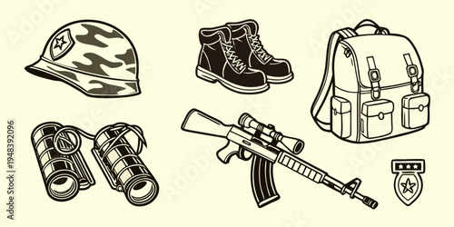 military equipment and gear Vector