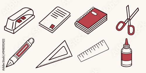 a collection of school supplies on a white background Vector