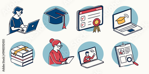 icons representing different aspects of online education Vector