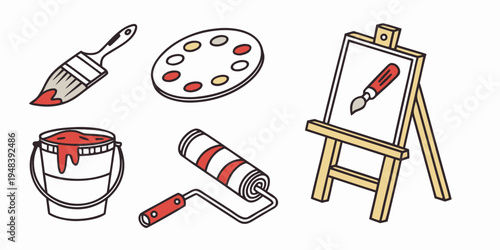 a set of painting tools and supplies Vector
