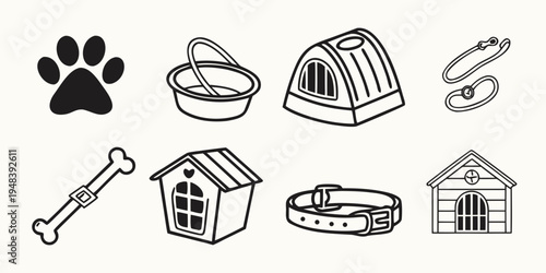 black and white dog icons and objects Vector