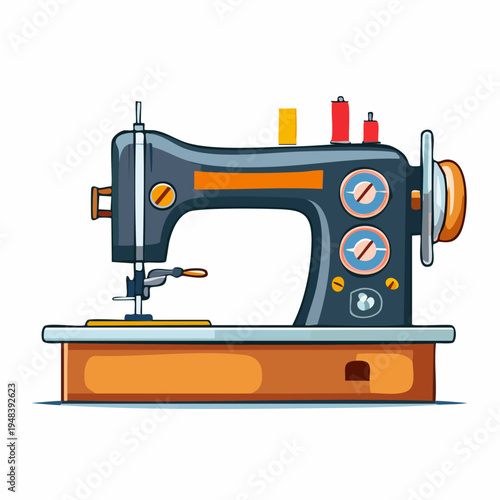 Sewing machine with colorful threads on top.