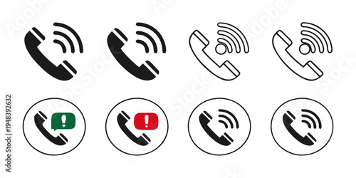 a set of black and white phone icons with signal waves Vector