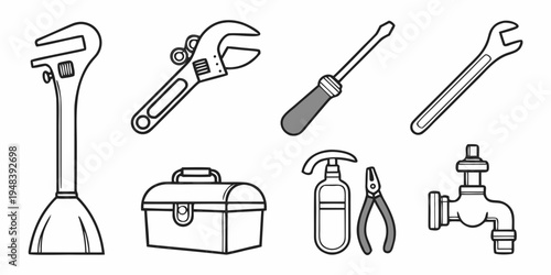 a collection of plumbing tools and equipment Vector
