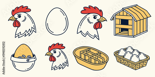 a set of cartoon chickens and eggs Vector