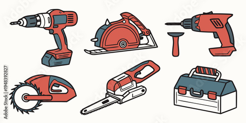 collection of power tools on a white background Vector