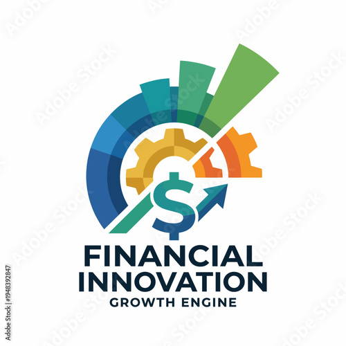 This logo design features vibrant colors and abstract shapes representing financial growth, innovation, and momentum in a visually striking manner aimed at the finance sector.