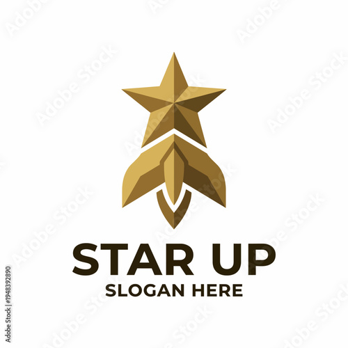 A sleek and modern logo design featuring a gold star and rocket, signifying ambition, innovation, and success, ideal for startups aiming for excellence in their field.