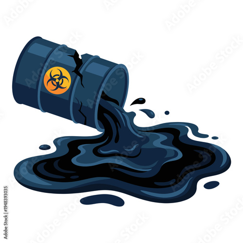 A striking image of a leaking hazardous waste barrel emphasizes environmental issues, symbolizing the dangers of pollution and the need for safety in industrial practices.