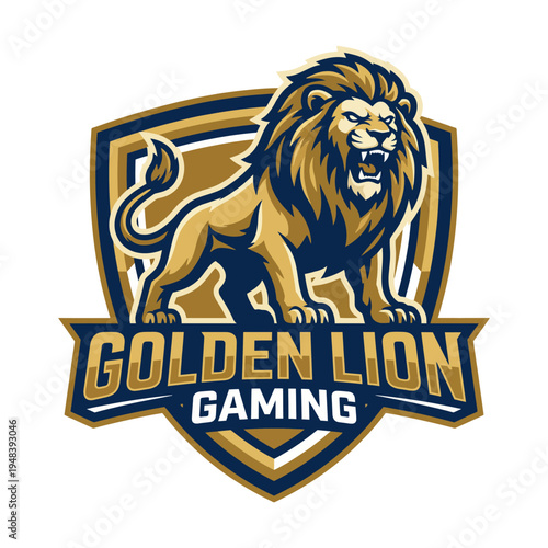 This powerful logo features a roaring golden lion, embodying strength and confidence, perfect for a gaming brand and captivating for its dynamic and engaging design aesthetics.