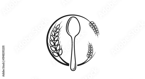 Spoon with Wheat Ears Circle Food Logo, isolated white background