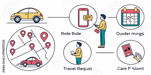 a graphic illustrating various aspects of a travel app Vector