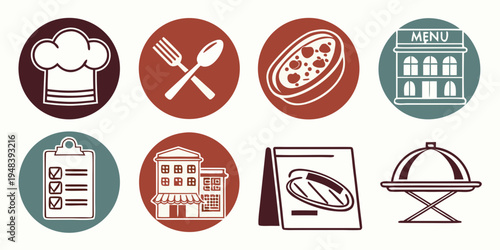 a set of restaurant and food icons Vector