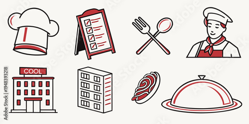 a set of restaurant and food icons Vector
