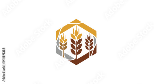 Hexagonal Logo Design with Stylized Wheat Ears, Symbolizing Agricultural Products and Quality on Isolated White Background